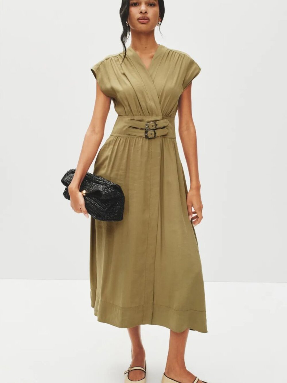 ba&sh Dove Midi Dress in Green Khaki Sleeveless Sundress Small BASH BA SH